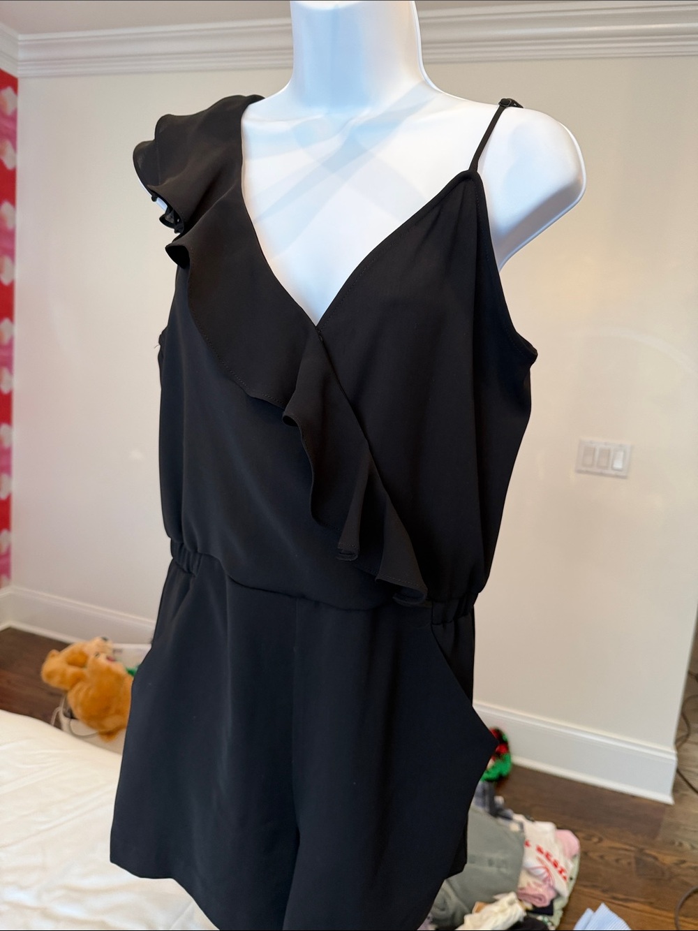 Parker Women’s Black Ruffle One-Piece Romper Size 4